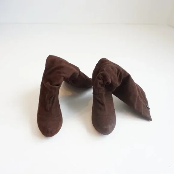Dark Brown Suede High Heeled Boots Size 7.5 - Picture 3 of 6